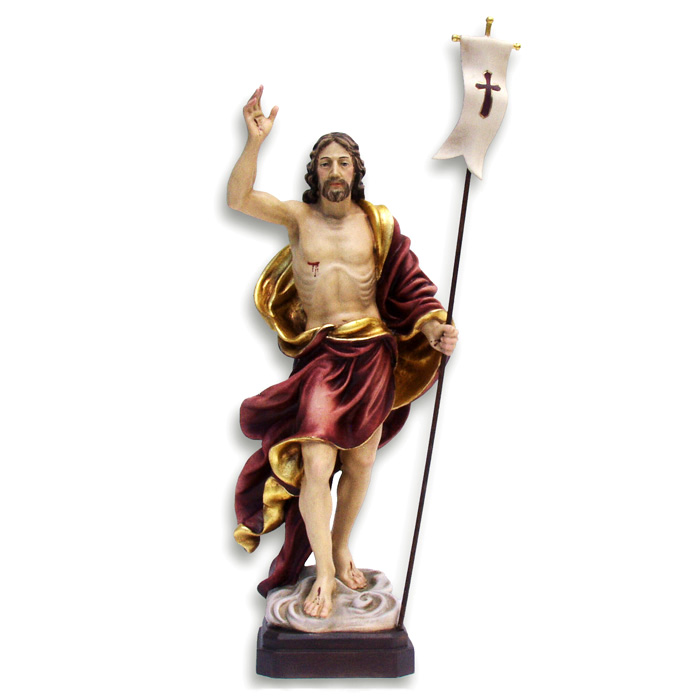 Risen Christ Resurrection Statue With Flag In Linden Wood