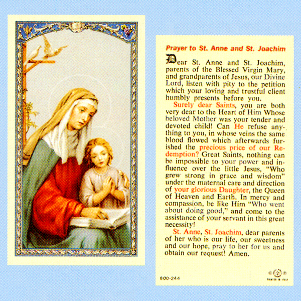 "Prayer to Saint Anne & Joachim" Laminated Prayer/Holy Card (25 pc