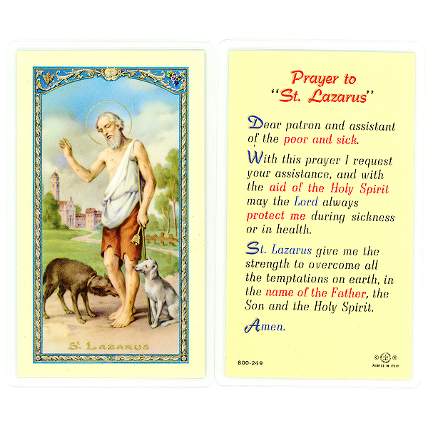 "Prayer to Saint Lazarus" Laminated Prayer/Holy Card (25 pc) St