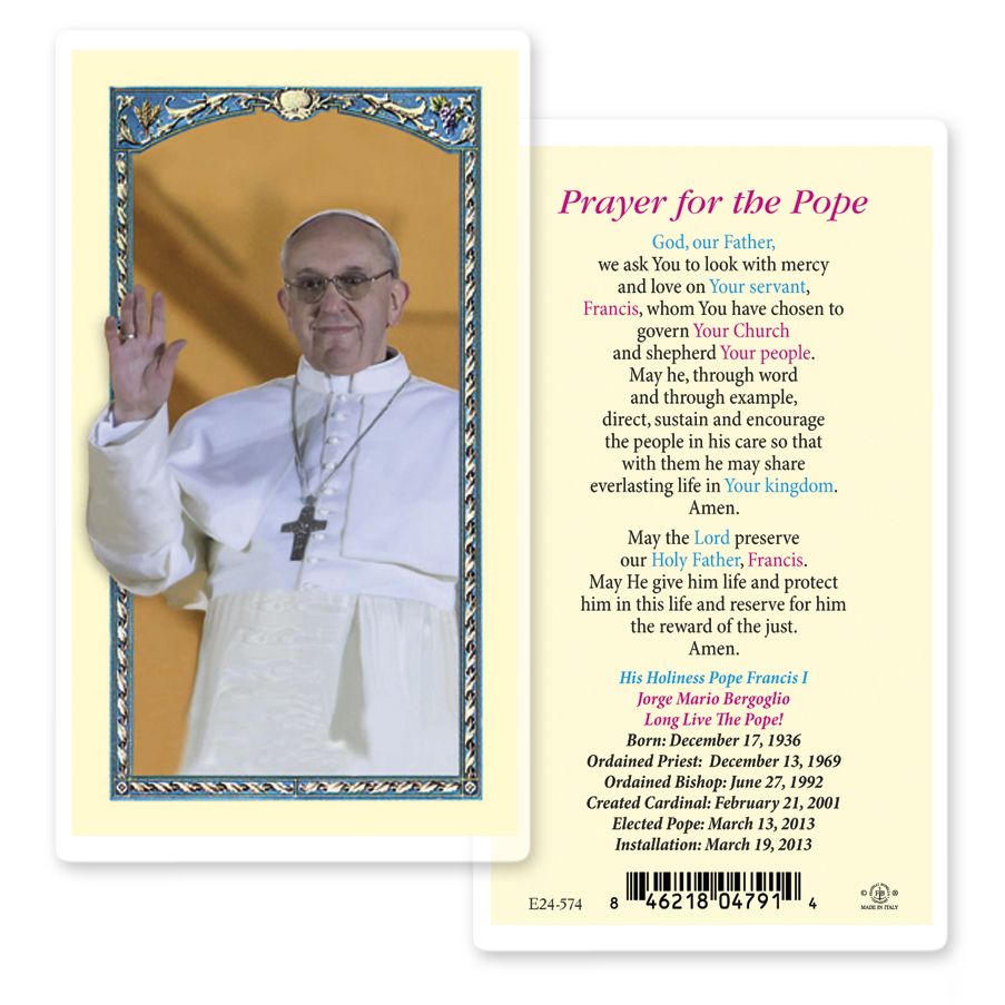 "Prayer for the Pope" Pope Francis Laminated Prayer/Holy Card (25 pc