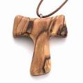  "Tau" Cross Pendant & Cord - Olive Wood - 1 3/8" Ht (10 pc) 