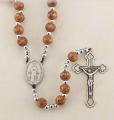 LIGHT BROWN WOOD BEADS WITH CARVED CROSSES AND SILVER SPACERS (10 PC) 