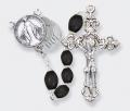  BLACK WOOD BEAD ROSARY WITH 20 MYSTERIES CENTER PIECE 