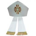  White Bishop Mitre - Lana Barre Oro Style fabric 