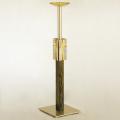 Processional Floor Bronze Candlestick w/Enameled Cross - Dark Oak Column: 2155 Style - 40" Ht - 1 1/2" Socket 