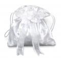  WHITE BROCADE FIRST COMMUNION PURSE WITH BOW AND CORD CLOSURE 