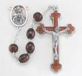  BROWN OVAL WOOD BEAD ROSARY WITH CARVED PATER BEADS 