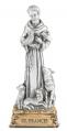  ST. FRANCIS OF ASSISI PEWTER STATUE ON BASE 