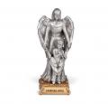  GUARDIAN ANGEL WITH BOY PEWTER STATUE ON BASE 