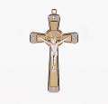  TWO-TONE NICKEL CROSS WITH CLEAR CRYSTAL STONE 