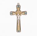  TWO-TONE NICKEL CROSS WITH LIGHT BLUE CRYSTAL STONE 