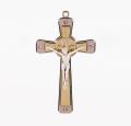  TWO-TONE NICKEL CROSS WITH PINK CRYSTAL STONE 