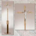  Processional Combination Bronze Finish w/Enameled Cross Floor Crucifix & Wood Column: 2155 Style 