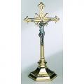  Altar Crucifix | 12" | Brass Or Bronze | Hexagonal Base | Embellished Cross 