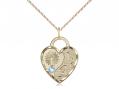  Footprints/Heart Neck Medal/Pendant w/Aqua Stone Only for March 