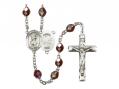  St. Christopher/National Guard Centre Rosary w/Aurora Borealis Garnet Beads 