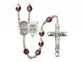  St. George/Navy Centre Rosary w/Aurora Borealis Garnet Beads 