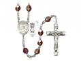  St. Christopher/Water Polo-Women Centre Rosary w/Aurora Borealis Garnet Beads 