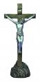  Standing Crucifix w/Rock Base in Bronze & Pewter Style, 13" Ht 