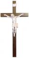  Beveled 20" Crucifix in Walnut Wood - Antique Ivory Corpus 