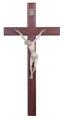  Beveled 20" Crucifix in Walnut Wood - Glazed Stoneware Corpus 