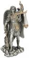  St. Michael the Archangel Statue w/Scales of Justice - Pewter Style Finish, 11"H 