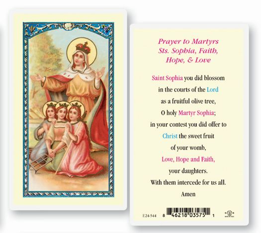 Laminiert Heilig Karte Sts Hope und Liebe Heilige Sophia Glaube