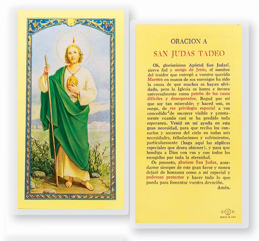 Oracion A San Judas Tadeo Holy Card - William J Hirten Co
