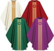  Red "Assisi" Chasuble - Woven Orphrey - Elias Fabric 