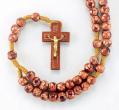  ROUND MARBLEIZED BURGUNDY BEADS ON A CORD WITH WOOD CRUCIFIX (10 PC) 