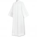  White Washable Coat Style Choir/Server Alb - Stand-Up Collar & Zipper - Prisma Fabric 