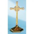  Altar Cross | 18" | Brass Or Bronze | Hexagonal Base | Budded Ends 
