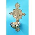  Holy Water Font | Wall Mount | 9" x 15" | Bronze Or Brass | Ornate Cross 