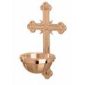  Holy Water Font | Wall Mount | 7" x 12" Backplate | Bronze Or Brass | Cross Backplate 