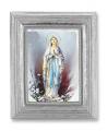  O.L. OF LOURDES GOLD STAMPED PRINT IN SILVER FRAME 