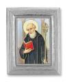  ST. BENEDICT GOLD STAMPED PRINT IN SILVER FRAME 