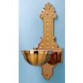  Holy Water Font | Wall Mount | 7-1/2" x 16" Backplate | Bronze Or Brass | Scallop Design 