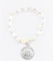  WHITE HEART BEAD BRACELET WITH GUARDIAN ANGEL MEDAL 