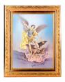  ST. MICHAEL IN A FINE DETAILED SCROLL CARVINGS ANTIQUE GOLD FRAME 