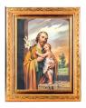  ST. JOSEPH IN A FINE DETAILED SCROLL CARVINGS ANTIQUE GOLD FRAME 
