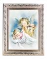  ANGEL WITH LANTERN IN A FINE DETAILED SCROLL CARVINGS ANTIQUE SILVER FRAME 