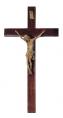  12" Beveled Crucifix in Walnut Wood - Simulated Hand Carved Corpus 