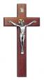  8" Beveled Crucifix in Walnut Wood - Pewter Corpus 