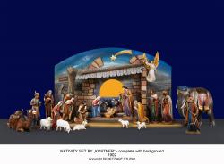  Large Christmas Nativity Stable by \"Kostner\" w/Painted Landscape in Wood 