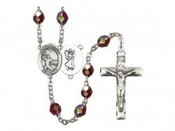  St. Christopher/Football Centre Rosary w/Aurora Borealis Garnet Beads 