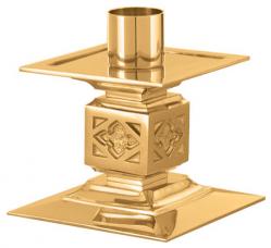  Altar Candlestick | 4-1/2\" | Brass Or Bronze | Square Base | Contemporary Style 