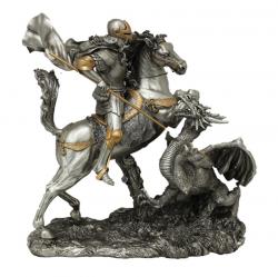  St. George w/Dragon Statue in Pewter Style Finish, 10.5\"H 