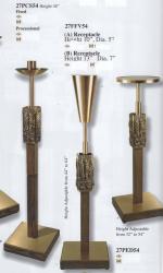  Processional Satin Finish Bronze Paschal Candlestick w/Dark Oak Column & Base: 2754 Style - 1 15/16\" Socket 