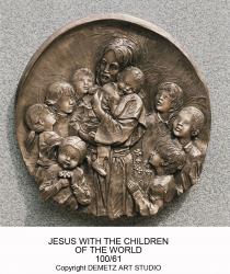  Jesus w/Children High Relief Medallion/Plaque in Fiberglass, 24\"D 