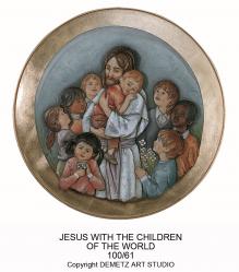  Jesus w/Kids Medallion Without Panel in Fiberglass, 24\"D 